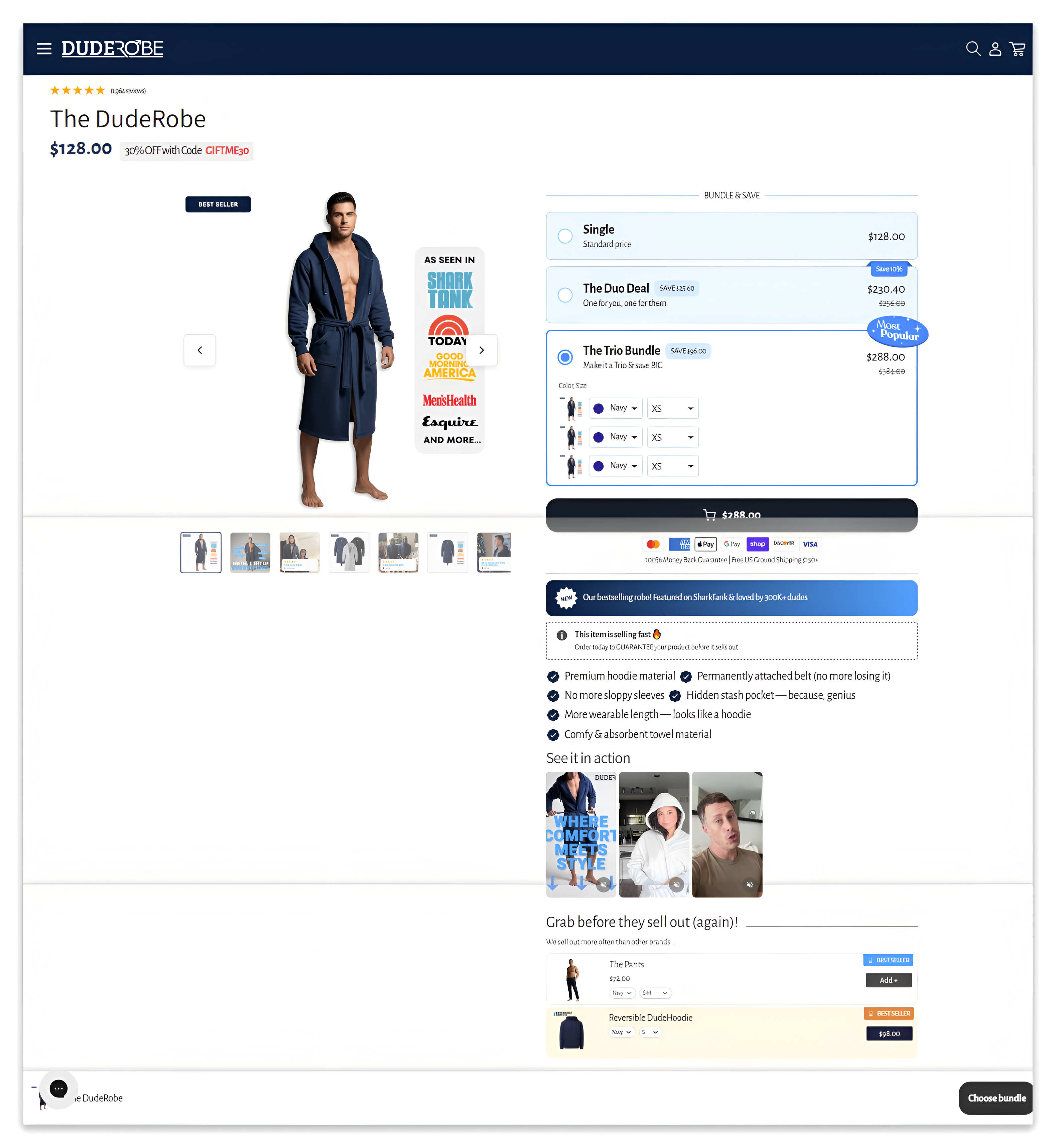 The DudeRobe product detail page